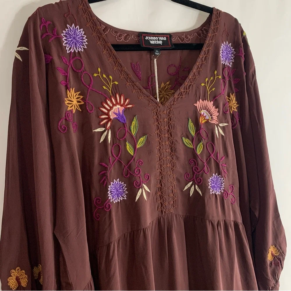 NWT Johnny Was Toni Dolman Tiered Midi Silk Dress, size XXL - Picture 12 of 15